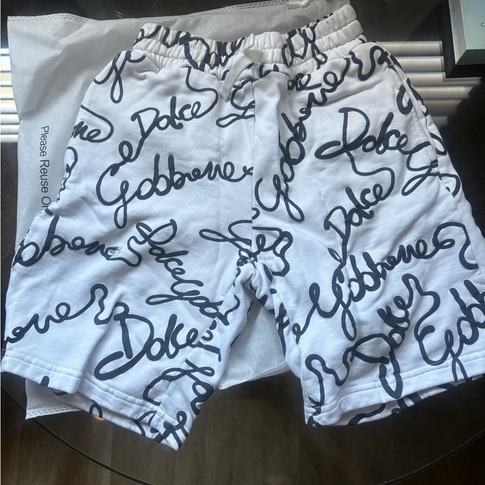 Dolce & Gabbana White Shorts with Black Script Logo